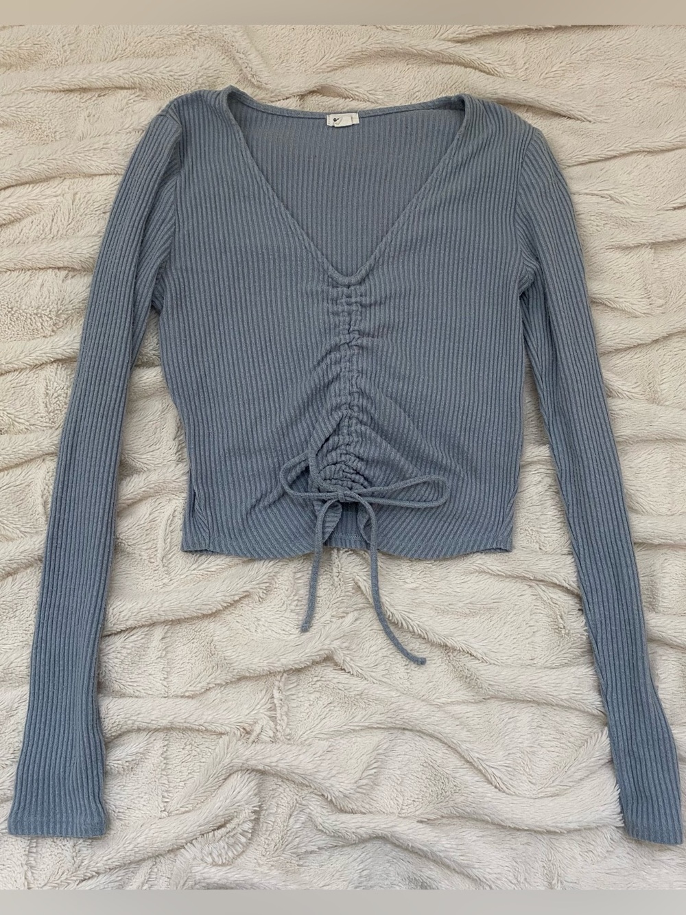 Garage ribbed cinch front long sleeve grey/blue Sz S